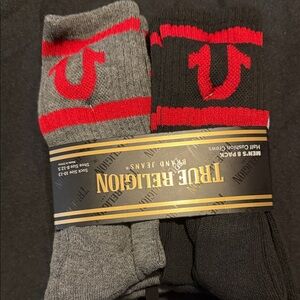 True Religion Men's Red and Black Casual Socks